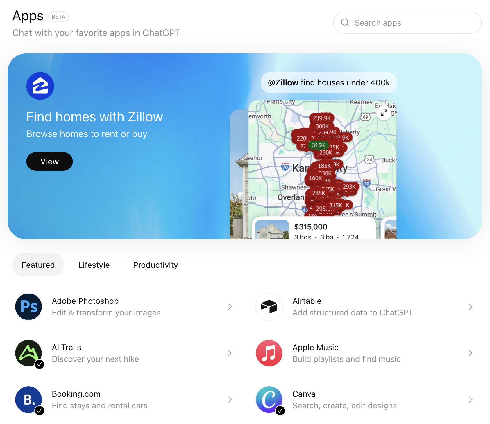 ChatGPT App Store listing page