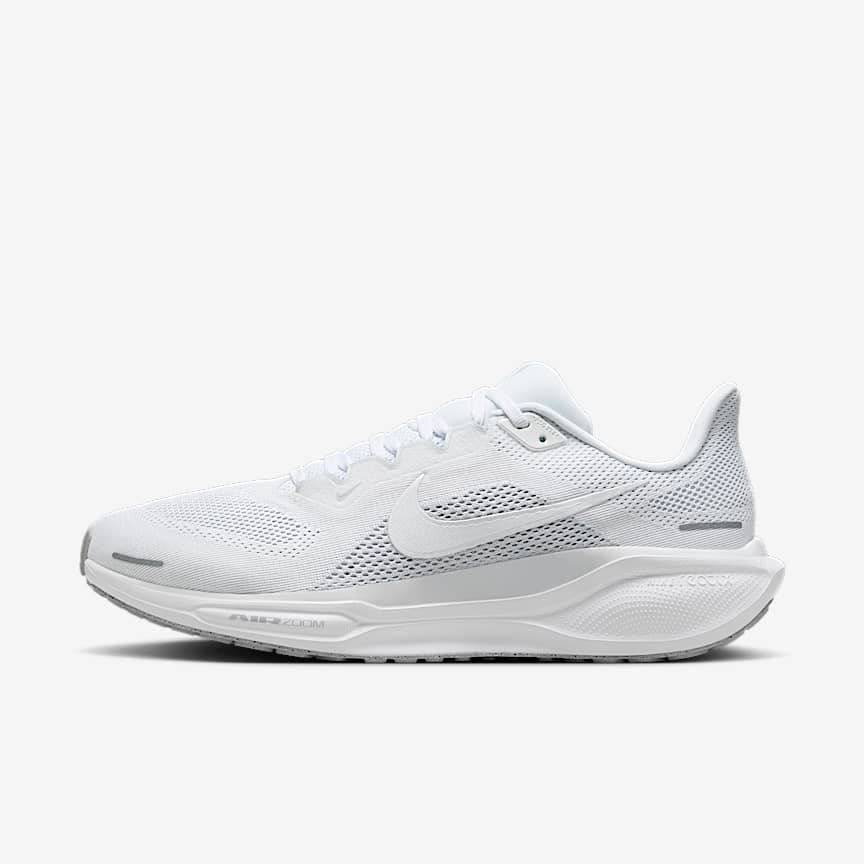 White Nike Pegasus 41 running shoe with Nike swoosh