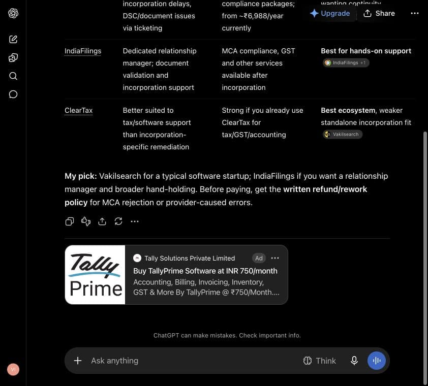 Tally Solutions Private Limited ad: Buy TallyPrime Software at INR 750/month