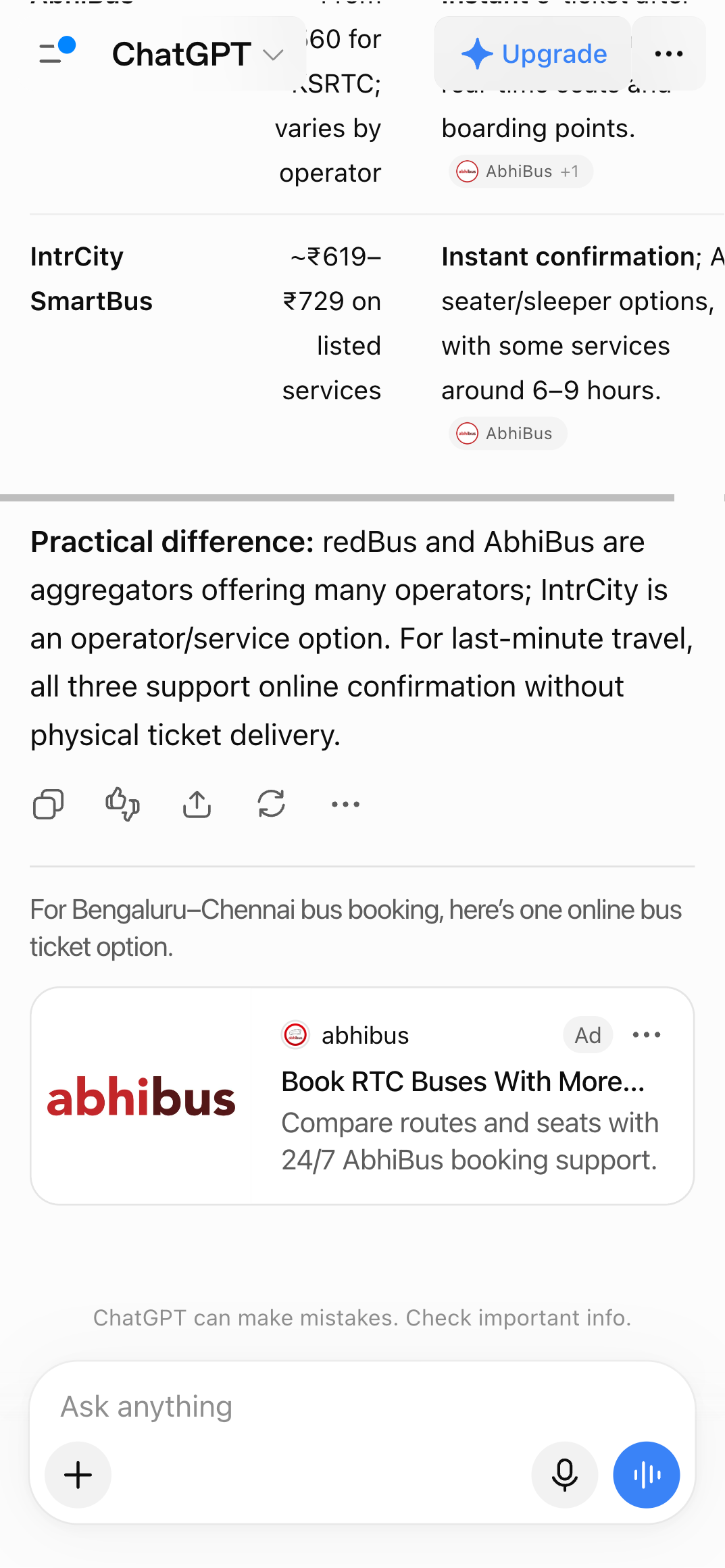 ChatGPT ad from abhibus: Book RTC Buses With More Confidence