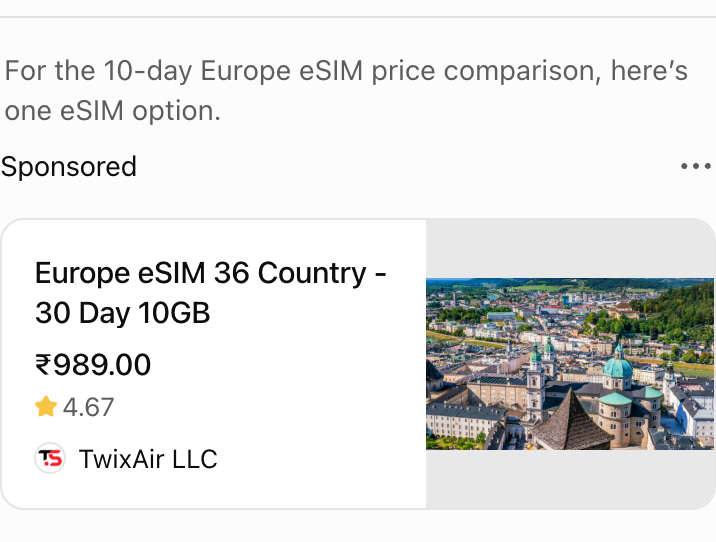 TwixAir LLC ad: Europe eSIM 36 Country - 30 Day 10GB