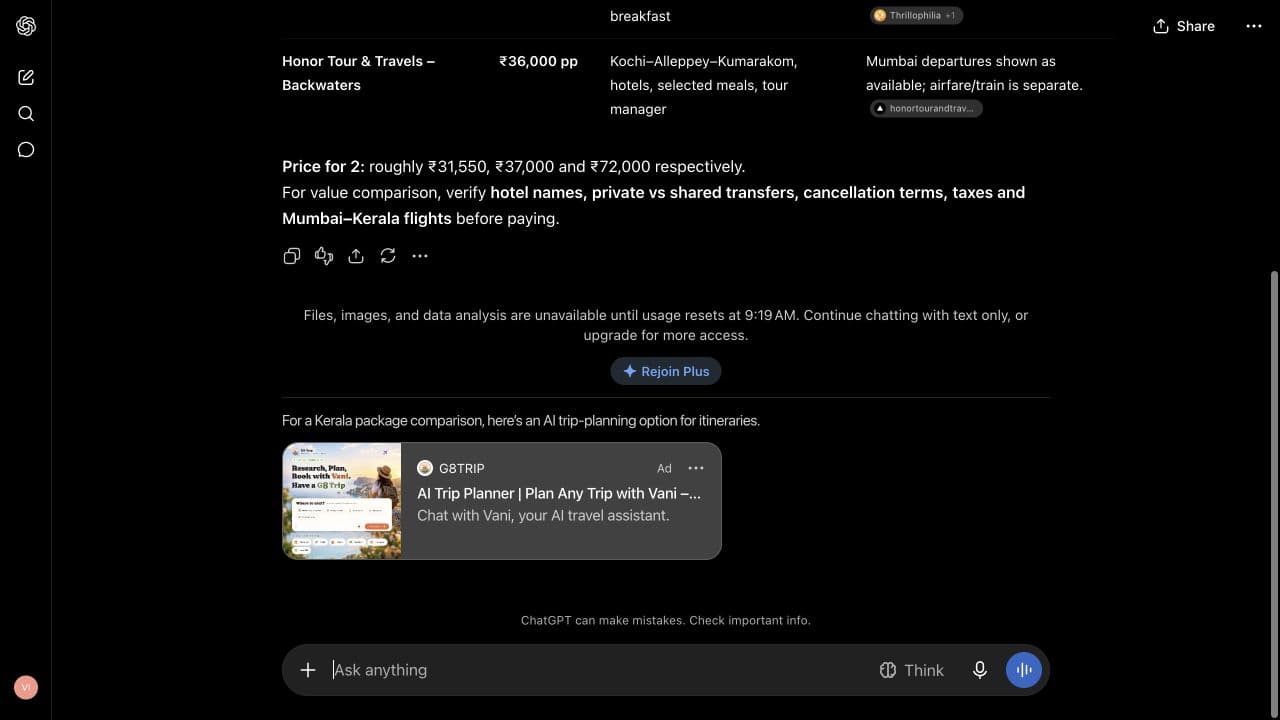 G8TRIP ad: AI Trip Planner | Plan Any Trip with Vani – G8Trip
