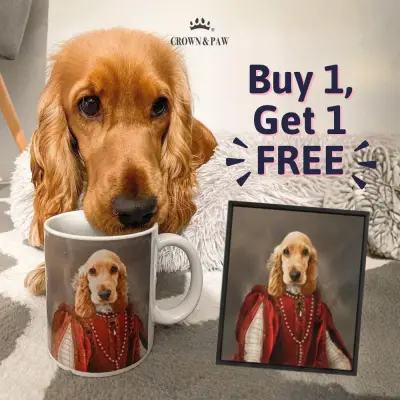 Crown and Paw ad: Custom Pet Memorial Portraits | Buy 1 Get 1 FREE