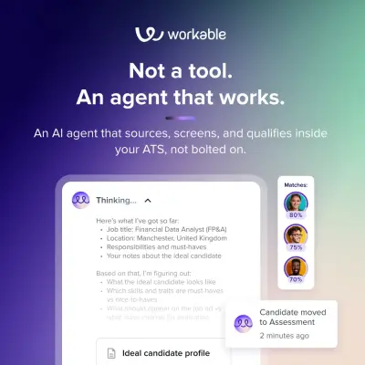 Workable ad: Not another chatbot. An actual agent.