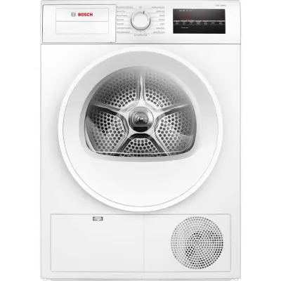 Home Depot ad: Bosch 300 Series 24 in. 4 cu. ft. 240-Volt Stackable ventless Compact Condensation Electric Dryer in White, ENERGY STAR